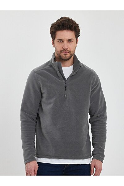 Terziayhan Ανδρικό γκρι φούτερ από φλις, ανθεκτικό στο κρύο, χωρίς κολάρο, με κανονική εφαρμογή