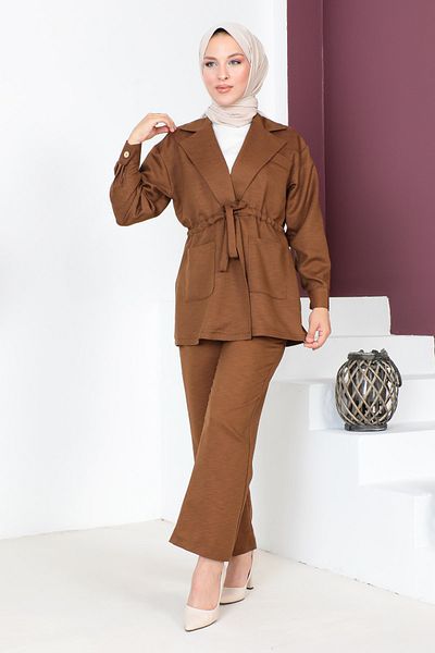 Tesettür Dünyası Tie Waist Double Suit Tsd230708 Brown