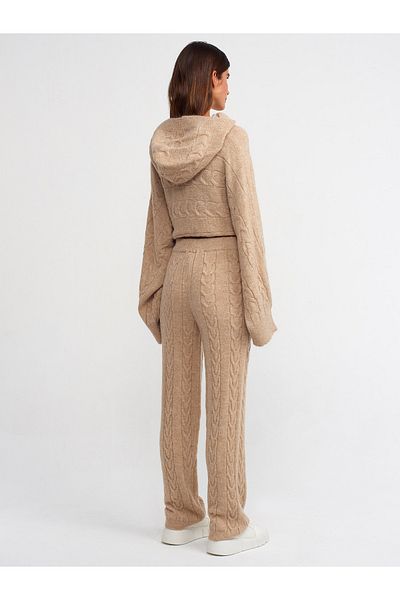 Dilvin 70158 Hair Knitted Knitwear Trousers-Dark Beige