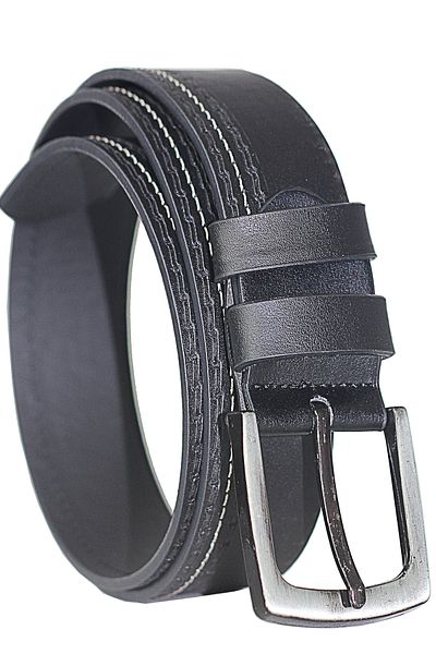 Arkem Antique Buckle Style Men's Belt with White Stitching Detail 4 Cm