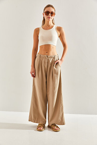 Bianco Lucci Women's Elastic Waist Linen Trousers60171007