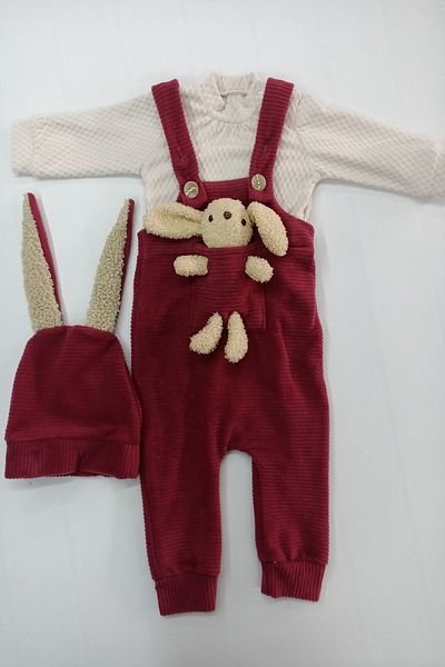 DFN RABBIT DETAILED BODY AND HAT VELVET MEN'S SLOPET SET