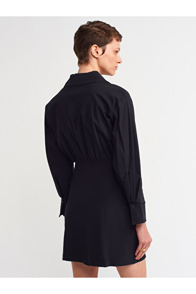 Dilvin 90316 Παράθυρο Λεπτομερές Πουκάμισο Φόρεμα-μαύρο