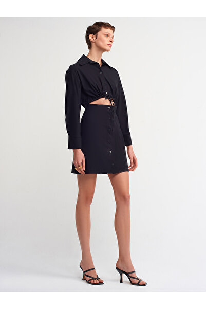 Dilvin 90316 Παράθυρο Λεπτομερές Πουκάμισο Φόρεμα-μαύρο