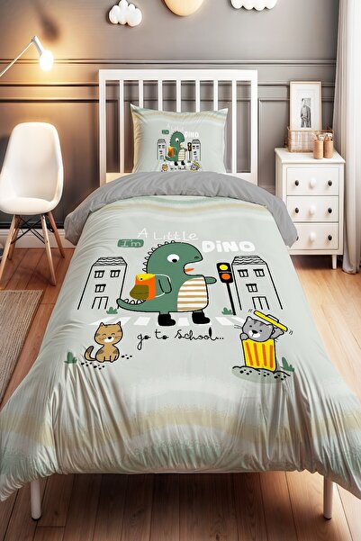EVPANYA طقم غطاء لحاف أطفال فردي بنمط ديناصور الطالب