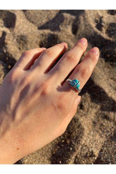 İDE TAKI TASARIMM Handmade natural stone Turquoise(turquoise) crimson ring adjustable
