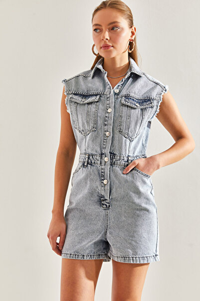 Bianco Lucci Dámske džínsové šaty s dvojitým vreckom a šortkami s vyšívaným kameňom60171003