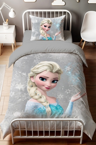 EVPANYA Snow Crystal Gray Elsa Patterned Single Baby Kids Bedding Set