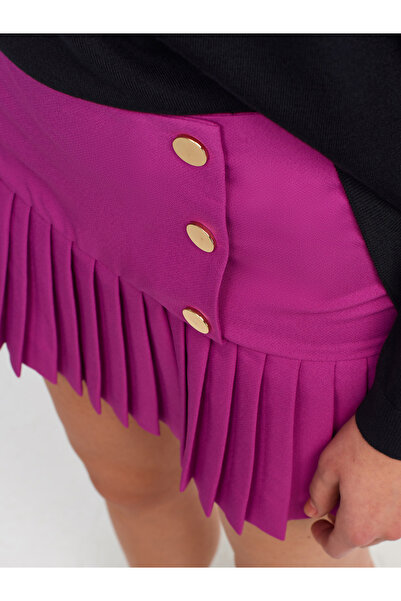 Dilvin 80785 Pleated Shorts Skirt-Fuchsia