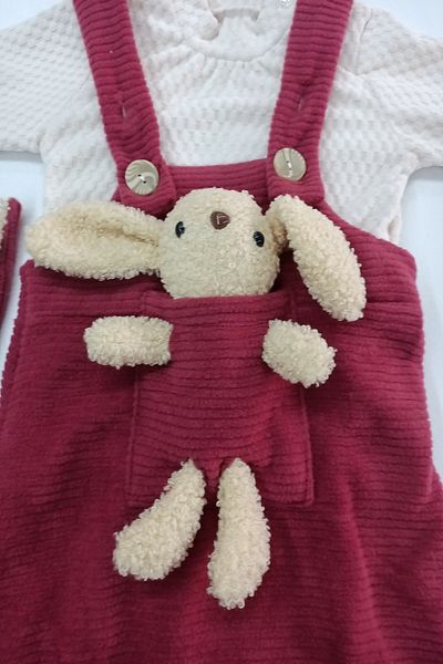 DFN RABBIT DETAILED BODY AND HAT VELVET MEN'S SLOPET SET