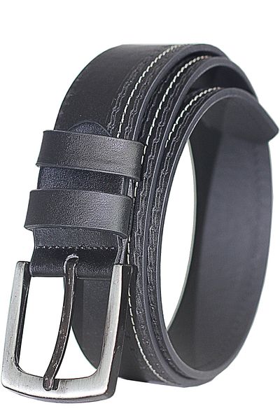 Arkem Antique Buckle Style Men's Belt with White Stitching Detail 4 Cm