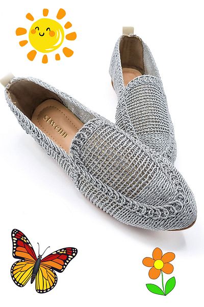 StWenn Pantofi de balerină tricotați de damă gri Pantofi de damă Pantofi de zi cu zi Pantofi de mamă