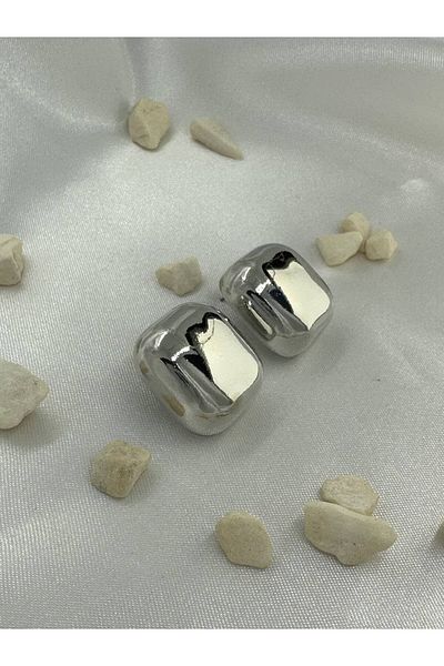 lysiaaccessory Steel Square Button Earrings Silver