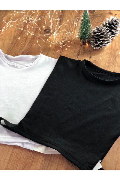 mirach Pack of 2 Crew Neck Sleeveless Neck Collar Black and White Elastic Flexible Cotton Combed Cotton Hijab