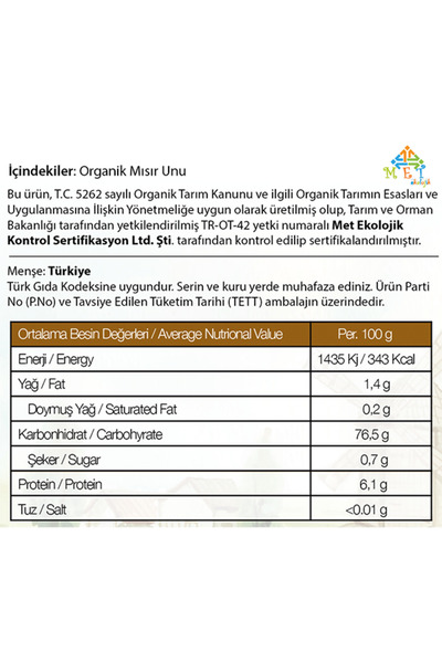 Mill & More Only Natural Products Organik Mısır Unu 500 g