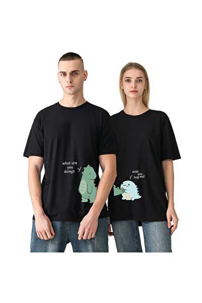 donamod Pachet de 2 tricou unisex oversize cu decolteu pentru cuplu îndrăgost...