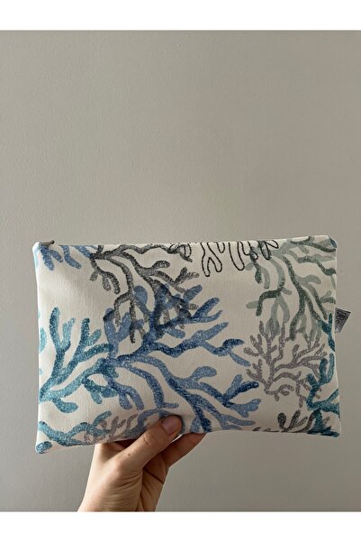 çınar kadın kooperatifi Kadın Mercan Desenli Keten Clutch El Çantası Makyaj Ç...