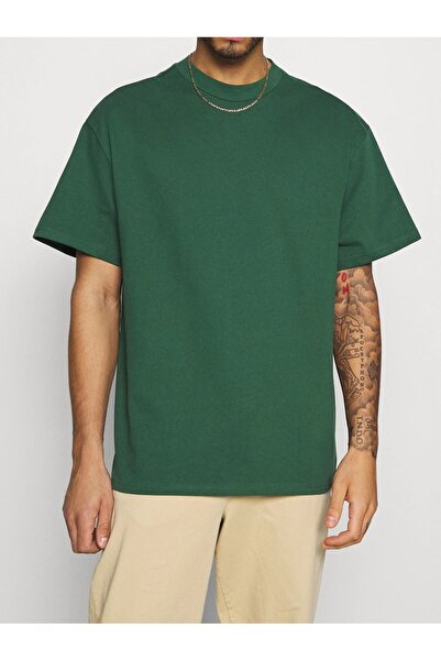 Swana Men's 100% Cotton Unisex Black Oversize Crew Neck T-Shirt - Green