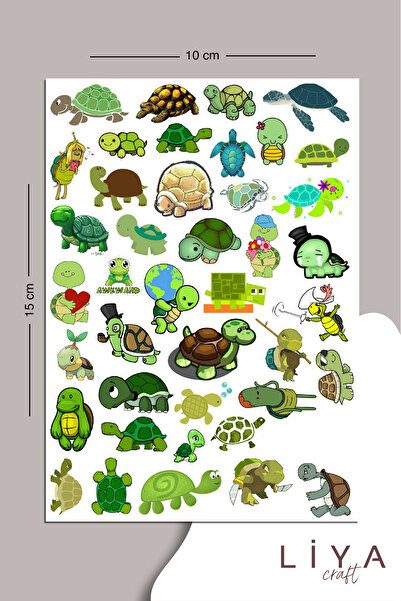 LiyaCraft 55 Adet Sevimli Kaplumbağa Sticker Seti Planner Ajanda Bullet Journ...
