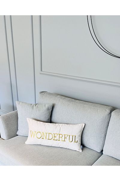 ge living Wonderful Patterned Cream Velvet Throw Pillow Cover (30 cm x 60 cm)
