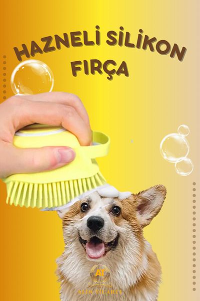 ALİN Yellow Silicone Cat & Dog Washing Brush - with Shampoo Tank