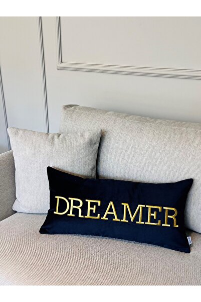 ge living Dreamer Patterned Dark Blue Velvet Throw Pillow Cover (30 cm x 60 cm)