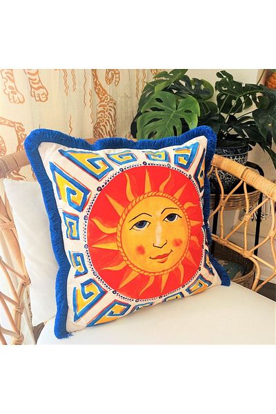 ge living غطاء وسادة مخملي منقوش بالشمس (50 سم × 50 سم)