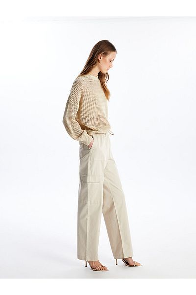 LC Waikiki Lcw Vision Beige Elastic Waist Straight Gabardine Women's Cargo Pants