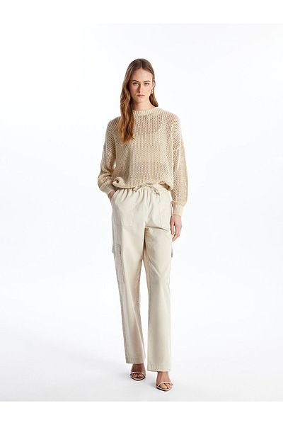 LC Waikiki Lcw Vision Beige Elastic Waist Straight Gabardine Women's Cargo Pants