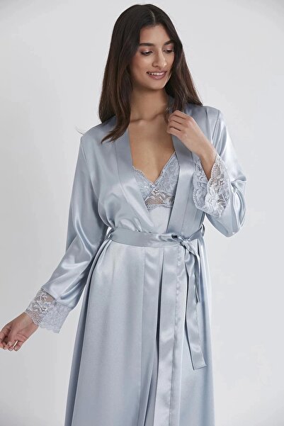 Pierre Cardin Saten Dantelli Gecelik Ve Sabahlık Takımı 4370 - Mist