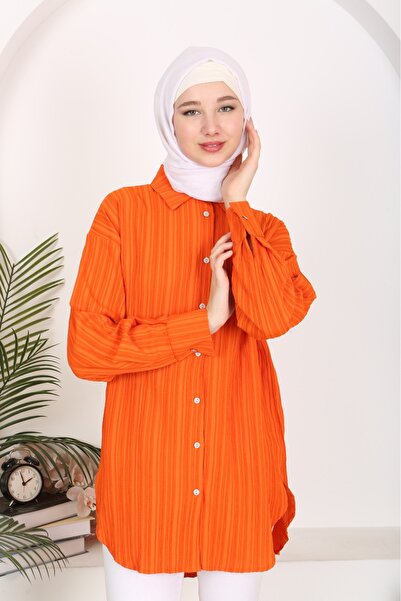 Tunikteks Oversize woven cotton soft draping casual buttoned eyebrow fabric t...