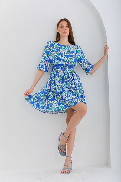 MAG FASHİON Мини рокля с флорален мотив и еластичен колан на талията, детайлно набрана