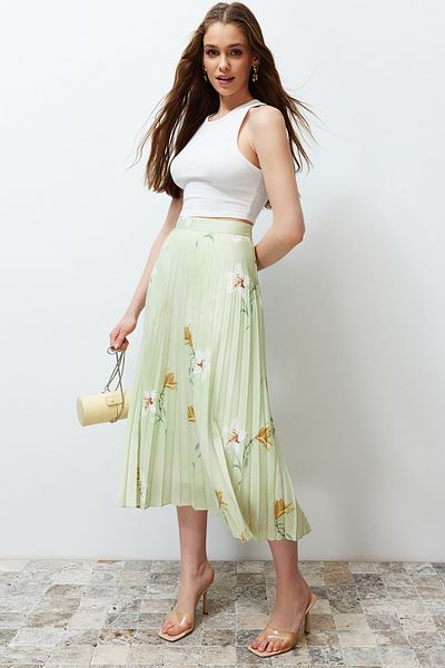 Trendyol Collection Πολύχρωμη φλοράλ μοτίβο πλισέ σατέν ύφασμα Maxi υφαντή φούστα TWOSS24ET00141