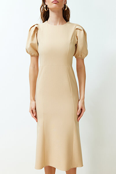 Trendyol Collection Rochie țesută midi cu mâneci cu balon, înfășurată în piatră TWOSS24EL00502