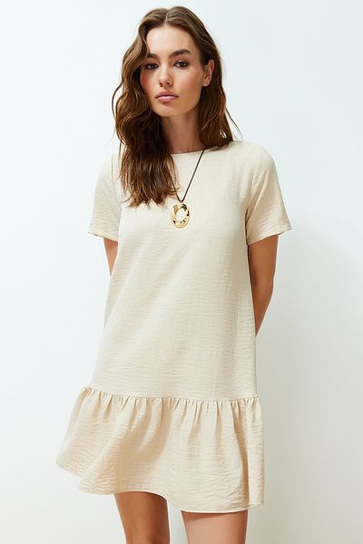 Trendyol Collection Beige Straight Cut Skirt Flounce Mini Woven Dress TWOSS24EL00520