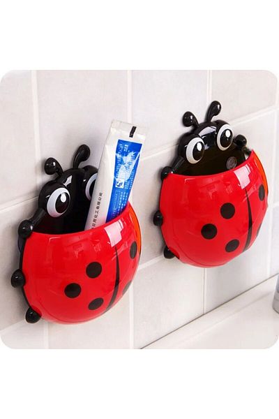 Choice 2pcs Toothbrush Holder Cute Ladybug Shape Suction Cup Creative Toothbrush Rack Bathroom No-punchi...