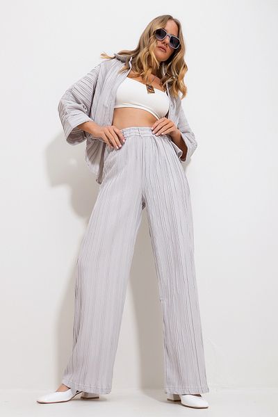 Trend Alaçatı Stili Women's Stone Self-Textured Elastic Waist Palazzo Trousers Alc-X11718