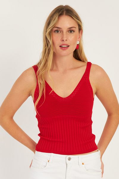 Cool & Sexy Women's Red Knitwear Blouse SMT225