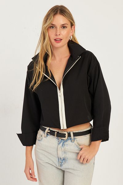 Cool & Sexy Schwarzes Damen-Kurzhemd mit Reißverschluss SF2541