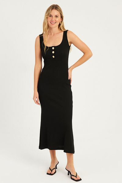 Cool & Sexy Schwarzes Camisole-Maxikleid mit Knopfdetail für Damen EY2759