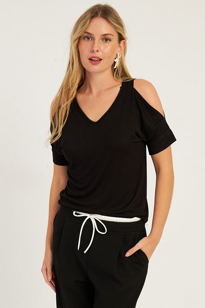 Cool & Sexy Bluză neagră pentru femei cu umăr deschis - BR1329