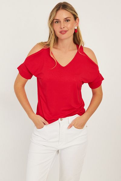 Cool & Sexy Dámská halenka červená s otevřenými rameny - BR1329