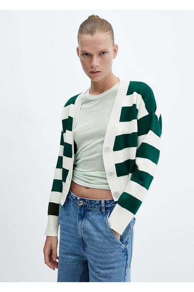 MANGO Woman Cardigan cu dungi cu decolteu în V