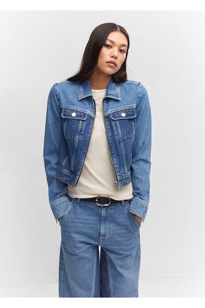MANGO Woman Jachetă din denim contrast