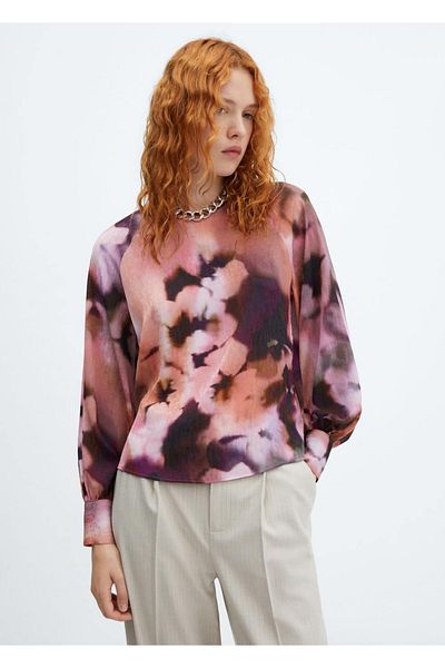 MANGO Woman Floral πουκάμισο με μανίκια από μπαλόνι