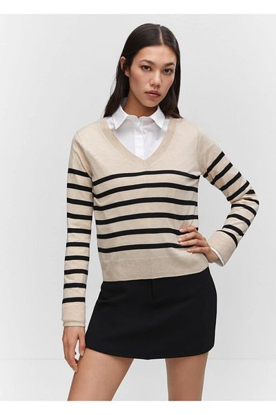 MANGO Woman Pulover subțire din tricot cu dungi
