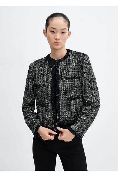 MANGO Woman Decorated tweed jacket