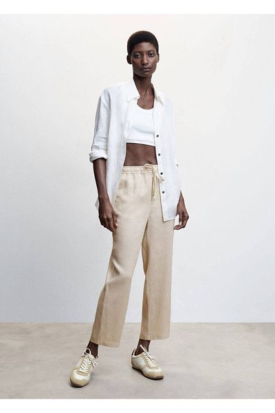 MANGO Woman Παντελόνι Jogger από λινό