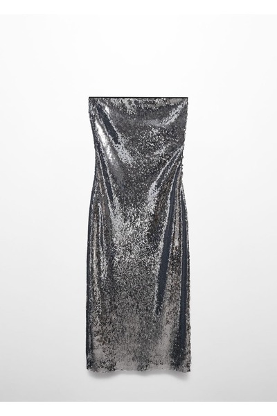 MANGO Woman Straplez Pullu Elbise
