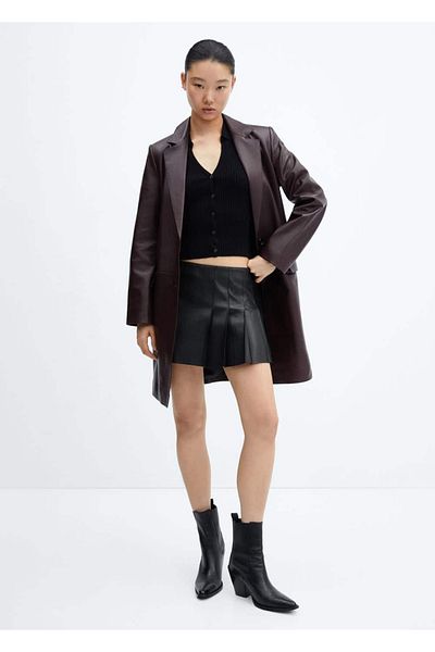 MANGO Woman Leather Look Pleated Mini Skirt